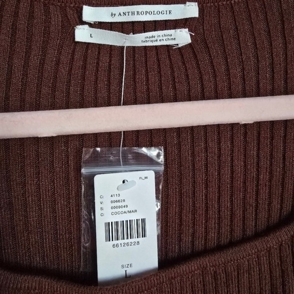 Anthropologie NEW Brown Cocoa Ribbed Cut-out Sweater 2fer Top Shirt SZ Large Y2K - Picture 6 of 10